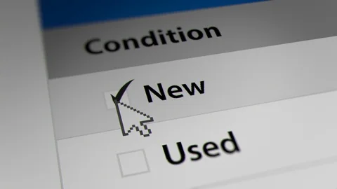 Mouse Cursor Choosing Item Conditions (New and Used) For Web-Shopping Stock Footage 124303717