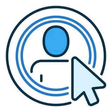 Mouse Cursor on Circle with Man vector Computer Click concept blue icon Stock Illustration