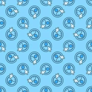 Mouse Cursor on Circle with Man vector Click blue seamless pattern Stock Illustration