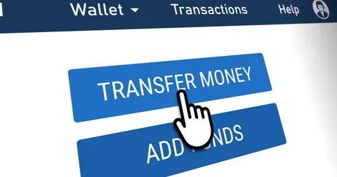 Mouse cursor click on button transfer money, close up, sending money online Video stock 279757016