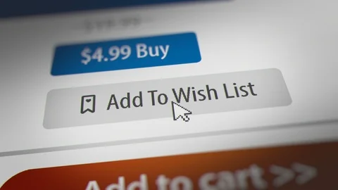Mouse Cursor Clicking " Add to Wish List " Button.  Concept of Online Shopping. Video stock 122747230