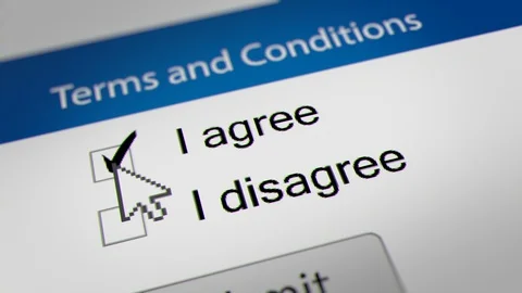 Mouse Cursor Clicking Agree and Disagree for Terms and Conditions Agreement Stock Footage 130082772