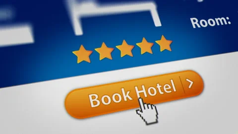 Mouse Cursor Clicking "Book Hotel" Button Stock Footage 156066867