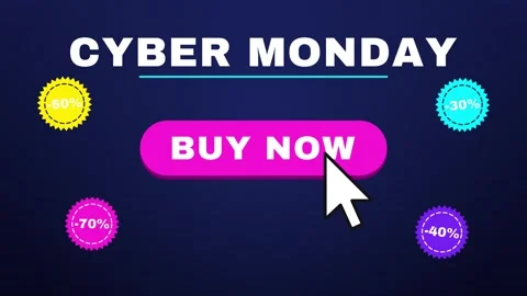 Mouse cursor clicking a buy now button that bursts discount badges Vídeos de archivo 348330719