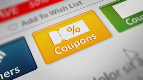 Mouse Cursor Clicking "Coupons" Button. Online Shopping Concept Stock Footage 123876131