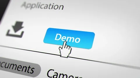Mouse Cursor Clicking "Demo" Button on Monitor Screen Stock Footage 118017997