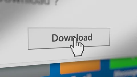 Mouse Cursor Clicking Download Button on Monitor Screen Stock Footage 123868142