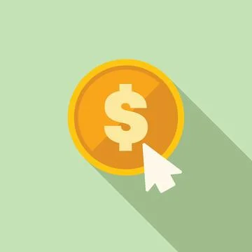 Mouse cursor clicking on a gold coin with dollar sign, online earnings concept Stock Illustration
