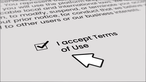 Mouse cursor clicking "I accept the terms of use" button animation Stock Footage 330926367