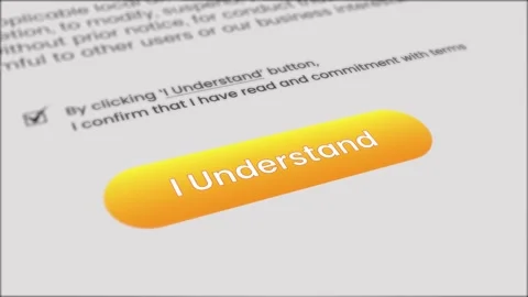 Mouse cursor clicking "I Understand" button animation Stock Footage 330926407