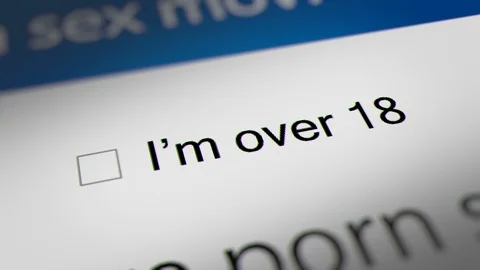 Mouse Cursor Clicking "I'm over 18" Checkbox, Terms and Conditions Agreement Stock Footage 125693329