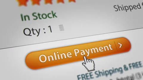 Mouse Cursor Clicking Online Payment Button on Web Shopping Stock Footage 161510964