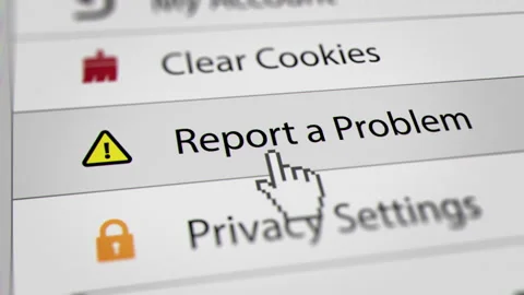 Mouse Cursor Clicking Report a Problem Menu Bars on Web Browser Stock Footage 236899702