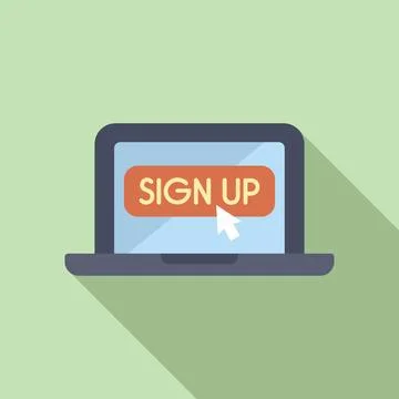 Mouse cursor clicking sign up button on laptop screen Stock Illustration