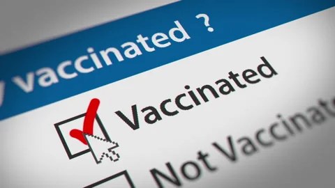 Mouse Cursor Clicking Vaccinated Check Box on Vaccination Survey Stock Footage 220214029