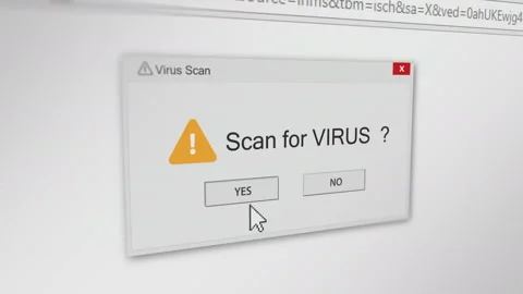Mouse Cursor Clicking "Yes" Button on Scan Virus Dialog Box Stock Footage 141339626