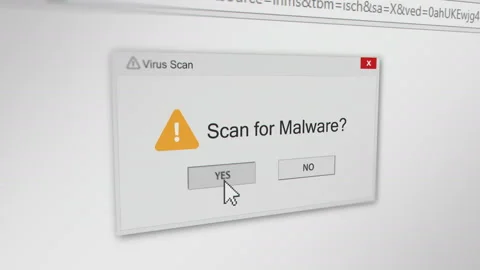 Mouse Cursor Clicking "Yes" Button on Scan Malware Dialog Box Stock Footage 142609078