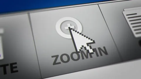 Mouse Cursor Clicking Zoom In, Zoom Out Button on Monitor Screen Stock Footage 143840257