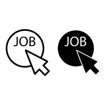 Mouse cursor clicks the job button line and glyph icon. Pointer push on job Stock Illustration