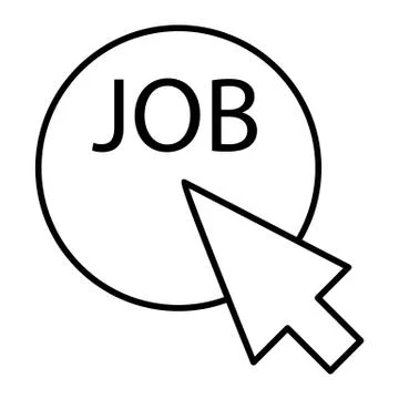 Mouse cursor clicks the job button thin line icon. Pointer push on job button Stock Illustration