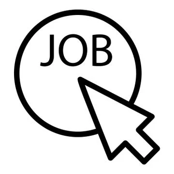 Mouse cursor clicks the job button line icon. Pointer push on job button vector Illustrazione stock