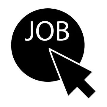 Mouse cursor clicks the job button solid icon. Pointer push on job button vector Illustrazione stock