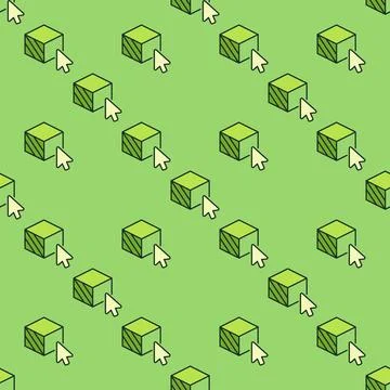 Mouse Cursor on Cube vector 3D Printing colored seamless pattern Stock Illustration
