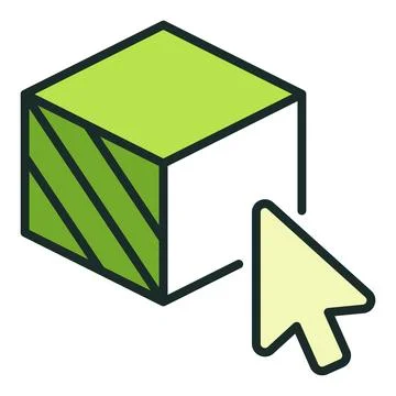 Mouse Cursor on Cube vector 3D Printing colored icon or symbol Stock Illustration
