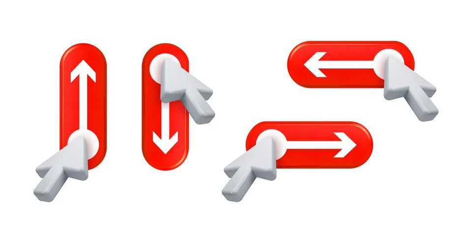 Mouse cursor dragging scrollbar slider 3D UI UX element Stock Illustration