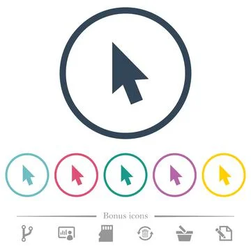 Mouse cursor flat color icons in round outlines Stock Illustration