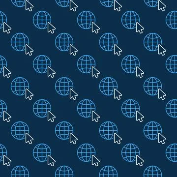 Mouse Cursor on Globe vector blue line seamless pattern Illustrazione stock