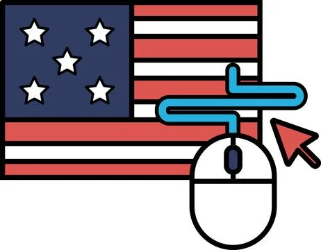A mouse cursor is hovering over a red, white, and blue American flag Stock Illustration