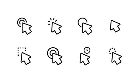Mouse cursor icons set. Click, arrow, pointer. Vector on isolated white backg Illustrazione stock