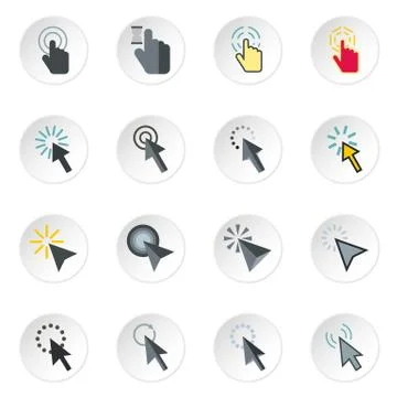 Mouse cursor icons set, flat style Stock Illustration