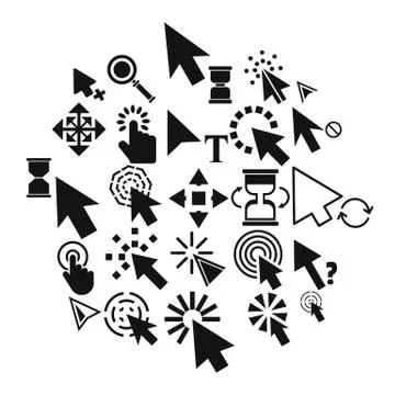 Mouse cursor icons set, simple style Stock Illustration