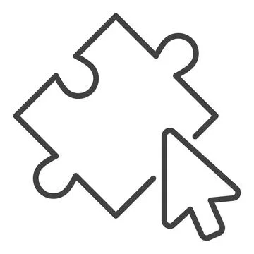 Mouse Cursor on Jigsaw Puzzle vector outline icon or symbol Stock Illustration