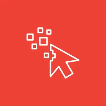 Mouse Cursor Line Icon On Red Background. Red Flat Style Vector Illustration Stock Illustration