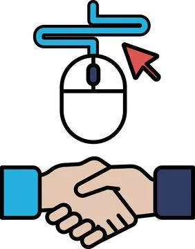 A mouse cursor is pointing to a handshake between two people Stock Illustration