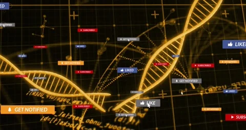 Mouse cursor popping and clicking labels, gold helices waving and linking nodes Stock Footage 330180031