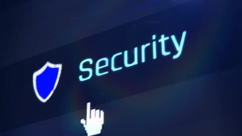 Mouse cursor pressing security button, computer interface, system protection Stock Footage 117228546