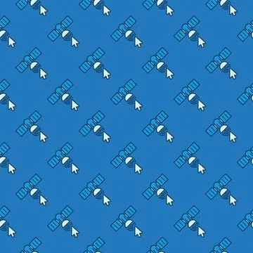 Mouse Cursor on Satellite vector blue seamless pattern Stock Illustration