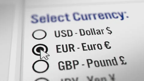 Mouse Cursor Selecting the Euro (EUR) Currency Radio Button Stock Footage 246791719