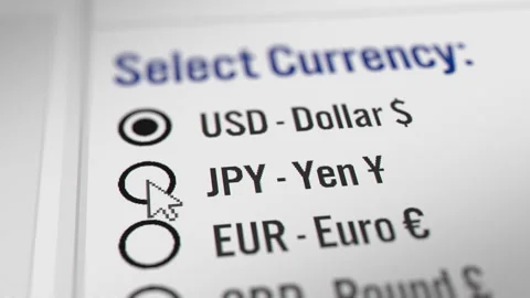 Mouse Cursor Selecting the Japanese Yen (JPY) Currency Radio Button Stock Footage 246905884