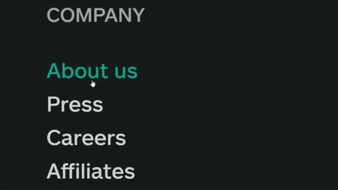 Mouse Cursor Slides Over And Clicks About Us on Company Web Page. Stock Footage 151537778