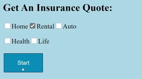 Mouse Cursor Slides Over And Selects Renter Insurance Quote and Clicks Start Stock Footage 152595692