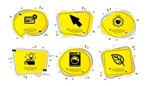 Mouse cursor, Washing machine and Creative idea icons set. Love, Cashback and Stockillustratie