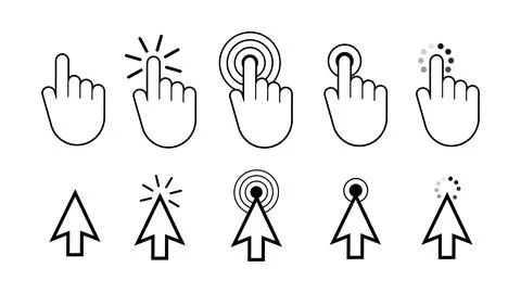 Mouse cursors and hand pointers clicking interface icons Stock Illustration