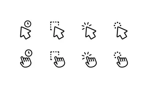 Mouse, cursors, pointer icon set. Arrow and wait. Click. Vector on isolated w Stock Illustration