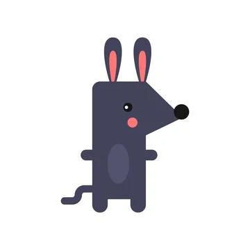 Mouse cute doodle hand drawn flat vector illustration. Icon. Simple style for Stock Illustration