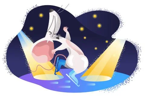 Mouse dancing on ice in the New Year 2020. Vector illustration 스톡 일러스트